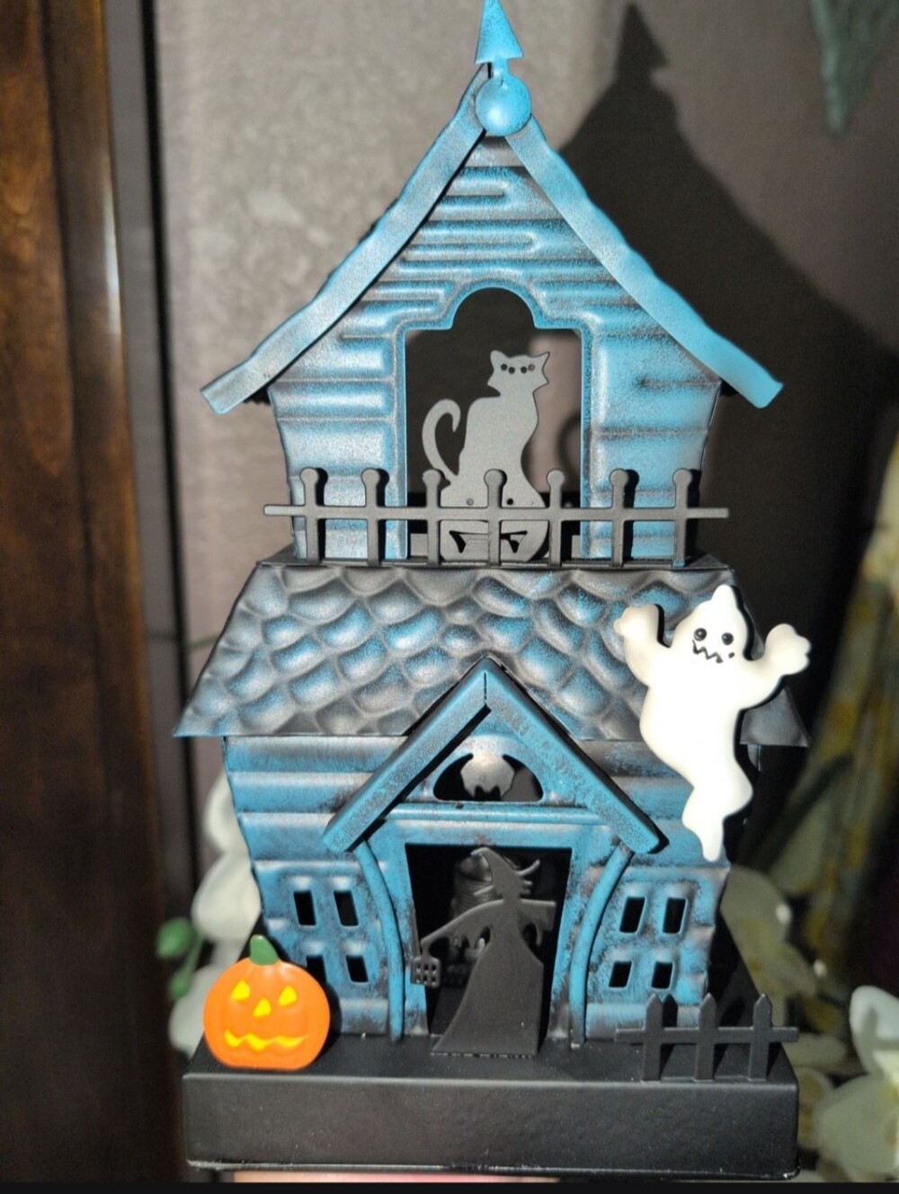 Halloween Haunted House Decorative Accent WARMER- Gray Ghost & Pumpkin